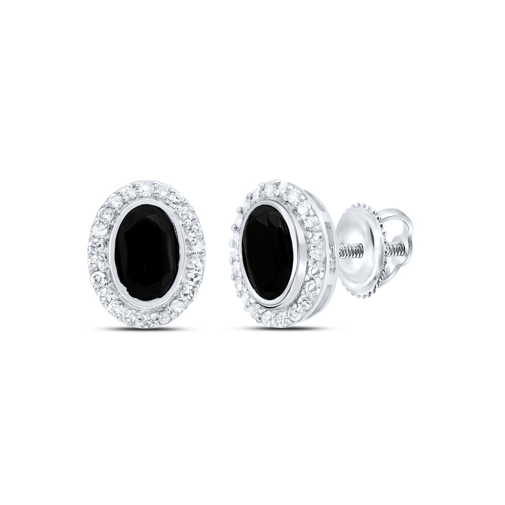 1/5CTW-DIA P1 6X4 MM OVAL ONYX BLACK EARRING Daisy Joyeria