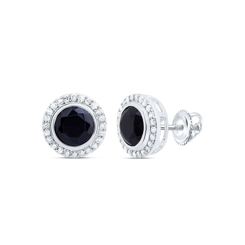 1/4CTW-DIA P1 6 MM ROUND ONYX BLACK EARRING Daisy Joyeria