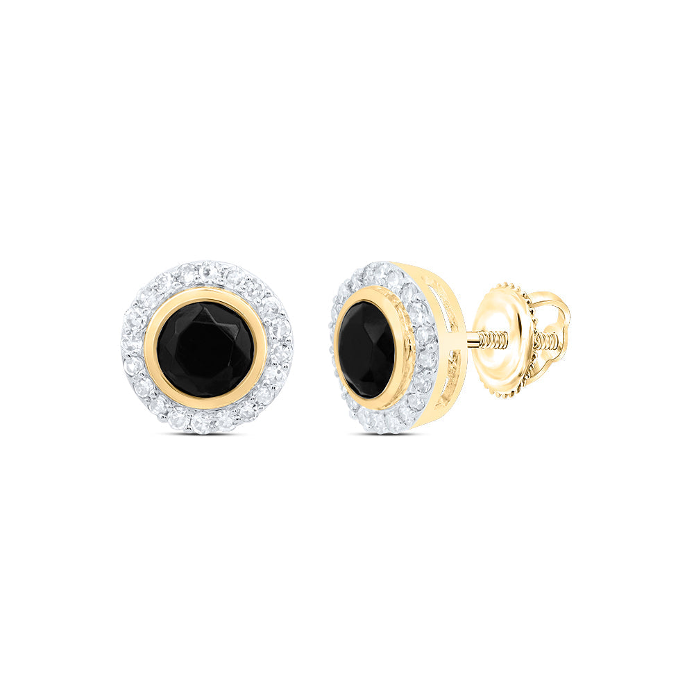 1/6CTW-DIA NK 4.20 MM ROUND ONYX BLACK EARRING Daisy Joyeria