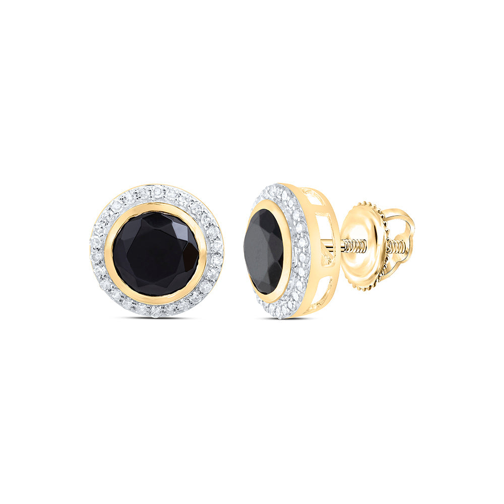 1/3CTW-DIA NK 7.5 MM ROUND ONYX BLACK EARRING Daisy Joyeria