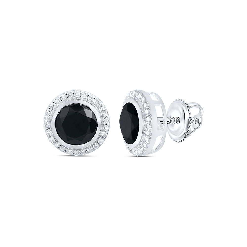 1/3CTW-DIA NK 7.5 MM ROUND ONYX BLACK EARRING Daisy Joyeria