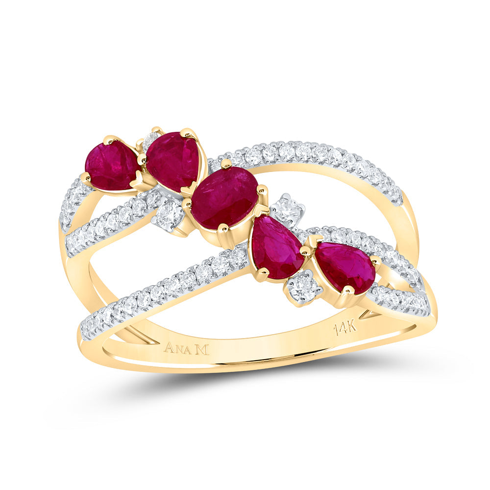 1/4CTW-DIA ANA M 1/3CTW-OV-RU,7/8CTW-PS-RU NAT GEM FASHION RING 7 Daisy Joyeria