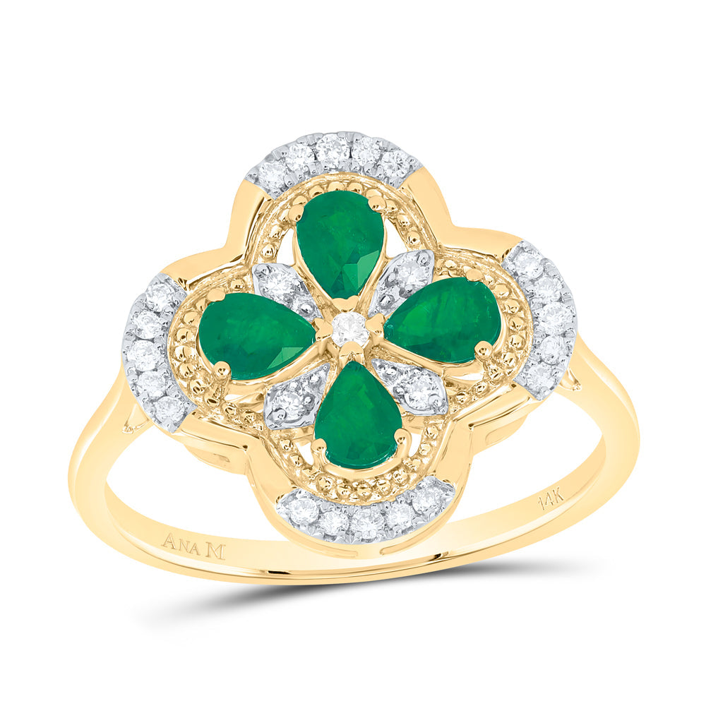 1/6CTW-DIA ANA M 5/8CTW-PS-EM NAT GEM CLOVER RING 7 Daisy Joyeria