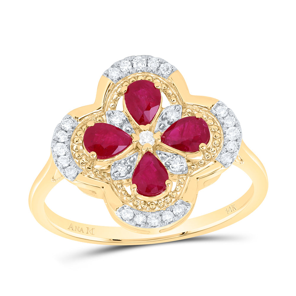 1/6CTW-DIA ANA M 3/4CTW-PS-RU NAT GEM CLOVER RING 7 Daisy Joyeria