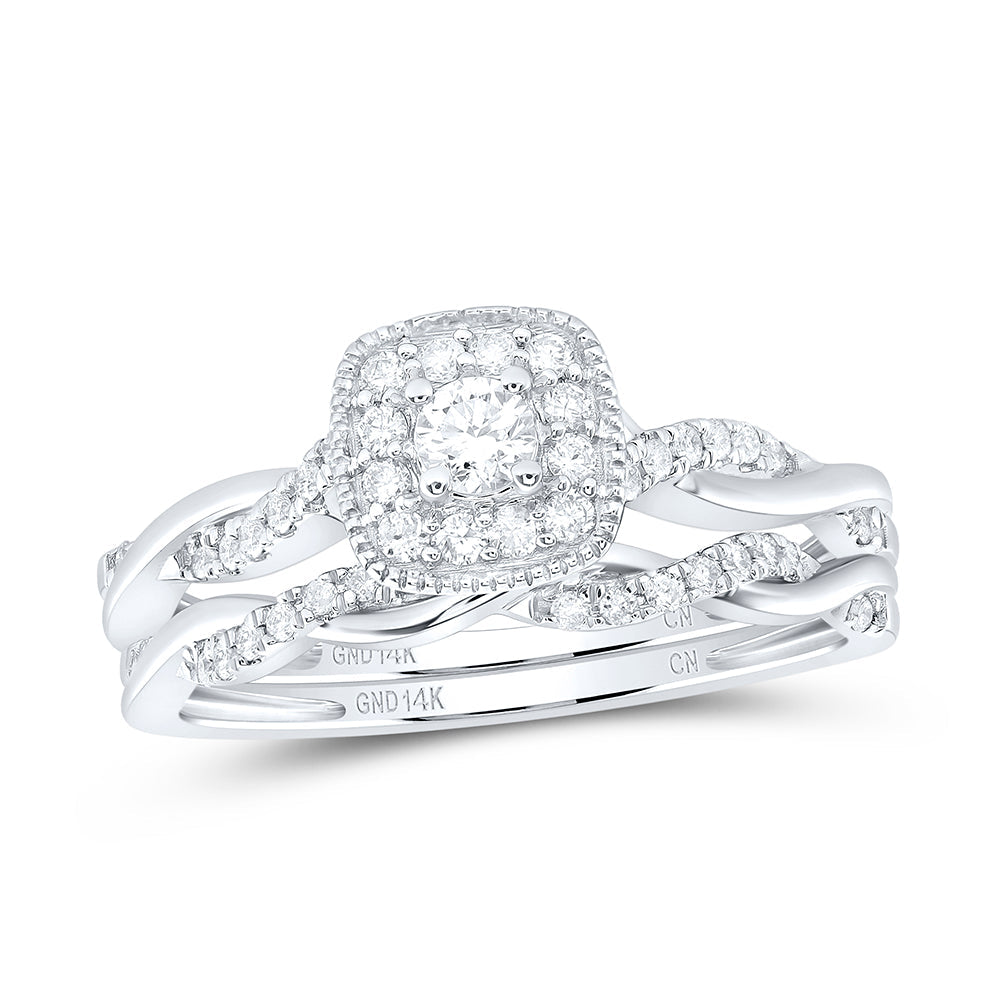 1/3CTW-NAT DIA CN CUSHION SINGLE HALO BRIDAL SET Daisy Joyeria