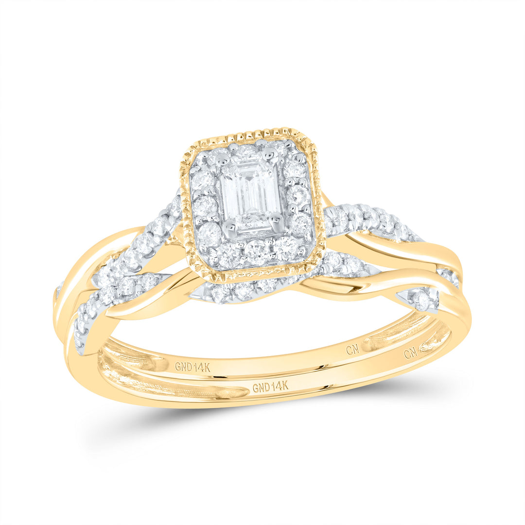 1/3CTW-NAT DIA CN EMERALD SINGLE HALO BRIDAL SET Daisy Joyeria