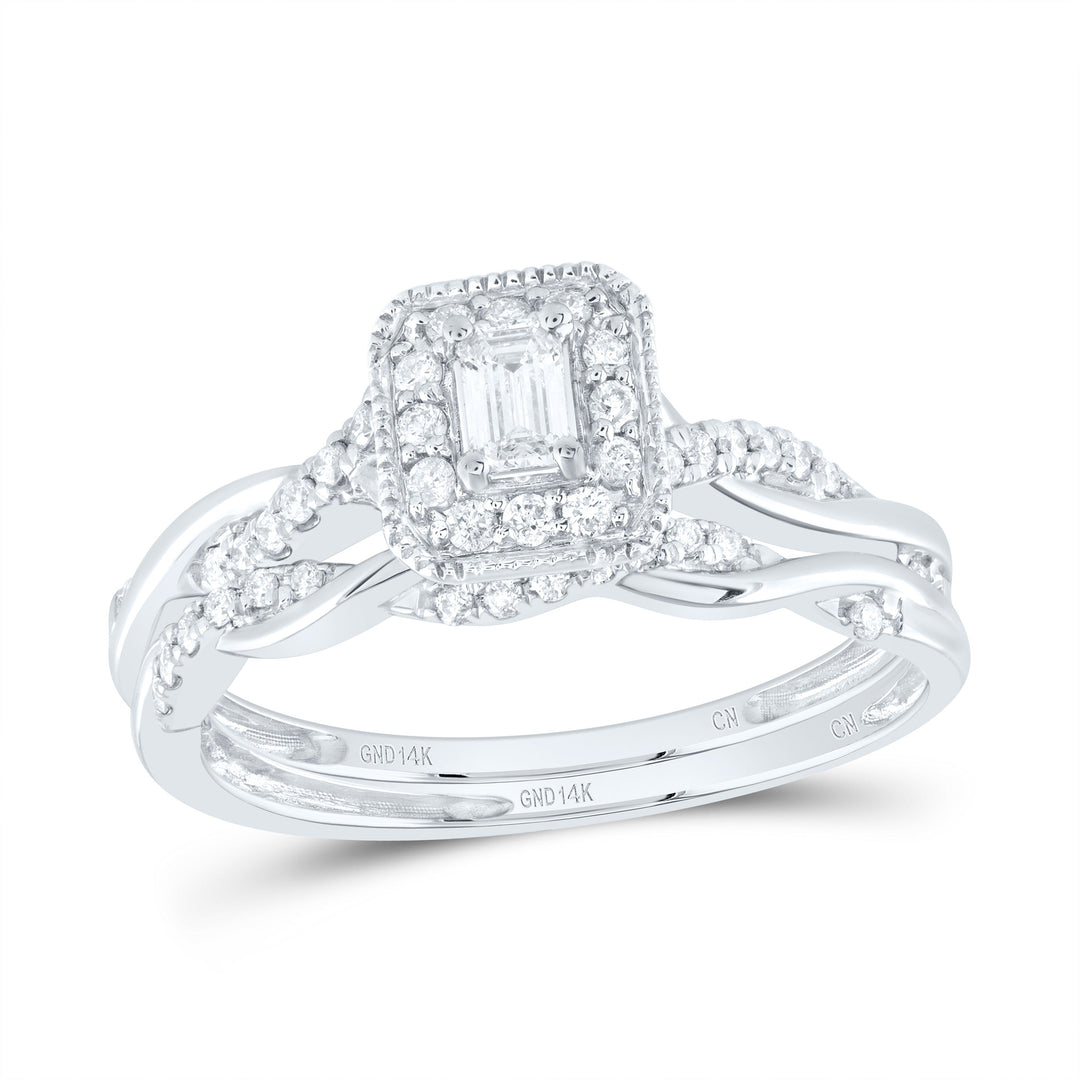 1/3CTW-NAT DIA CN EMERALD SINGLE HALO BRIDAL SET Daisy Joyeria