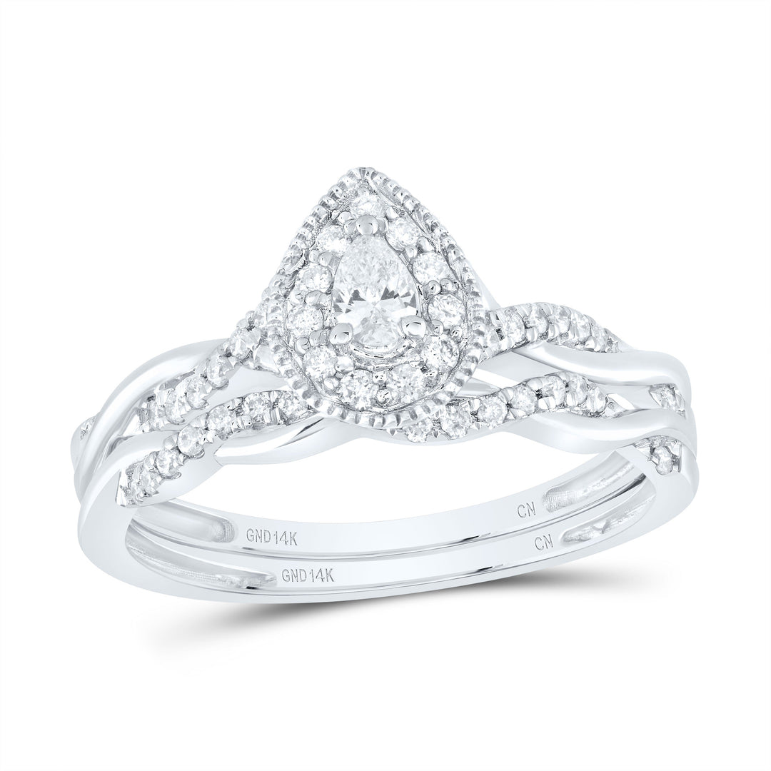 1/3CTW-NAT DIA CN PEAR SINGLE HALO BRIDAL SET Daisy Joyeria