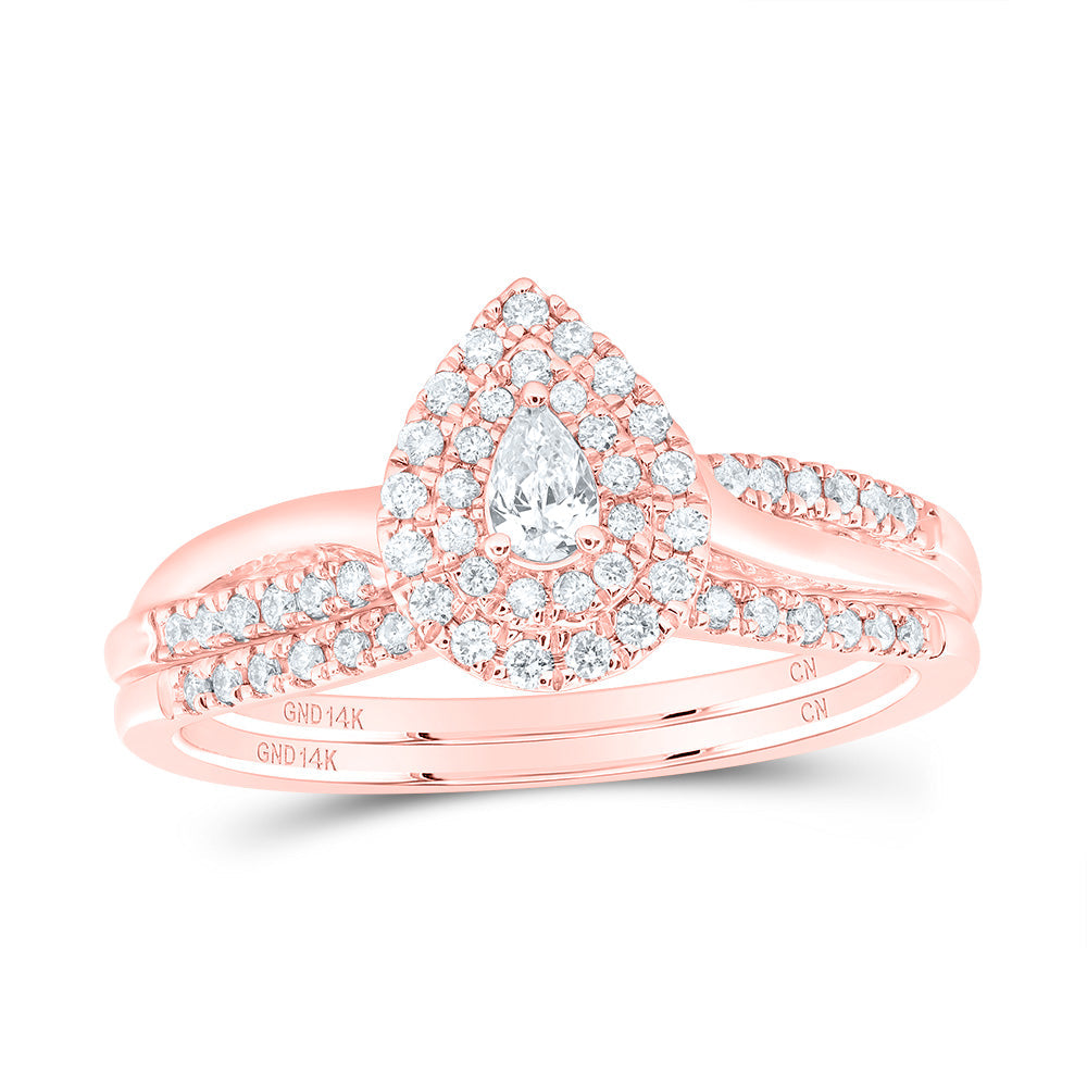 1/3CTW-NAT DIA CN PEAR DOUBLE HALO BRIDAL SET Daisy Joyeria