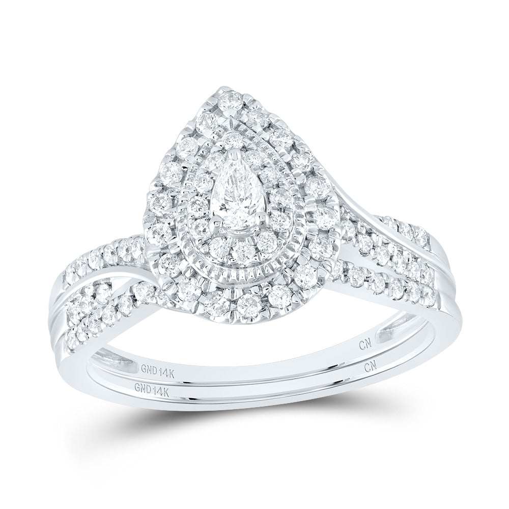 1/2CTW-NAT DIA CN PEAR DOUBLE HALO BRIDAL SET Daisy Joyeria