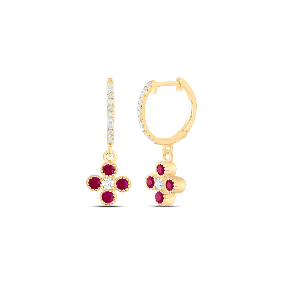 1/5CTW-DIA ANA M 3/8CTW RD-RU NAT GEM CLOVER DANGLING EARRING Daisy Joyeria
