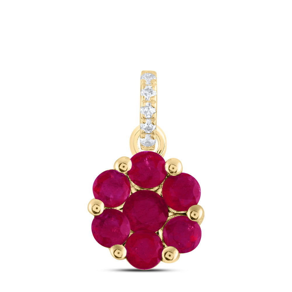 0.02CTW-DIA ANA M 3/4CTW RD-RU NAT GEM FLOWER PENDANT Daisy Joyeria