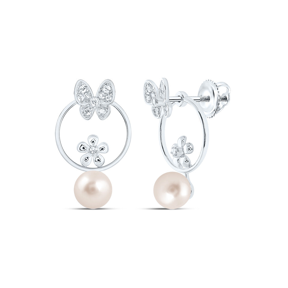 1/10CTW-DIA CN 6 MM-PEARL BUTTERFLY EARRING Daisy Joyeria