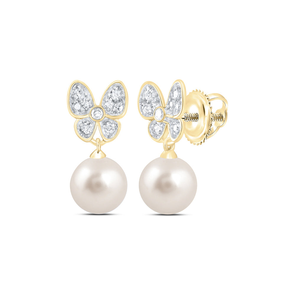 1/10CTW-DIA CN 6 MM-PEARL BUTTERFLY EARRING Daisy Joyeria