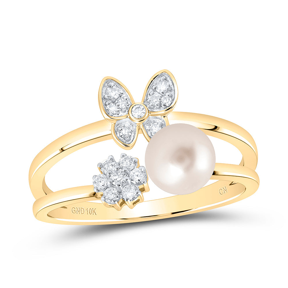 1/6CTW-DIA CN 6MM-PEARL BUTTERFLY LADIES RING 7 Daisy Joyeria
