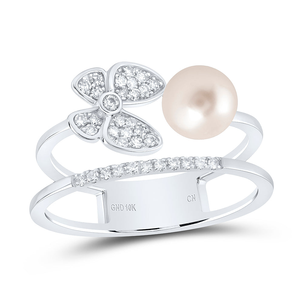 1/6CTW-DIA CN 6MM-PEARL BUTTERFLY LADIES RING 7 Daisy Joyeria