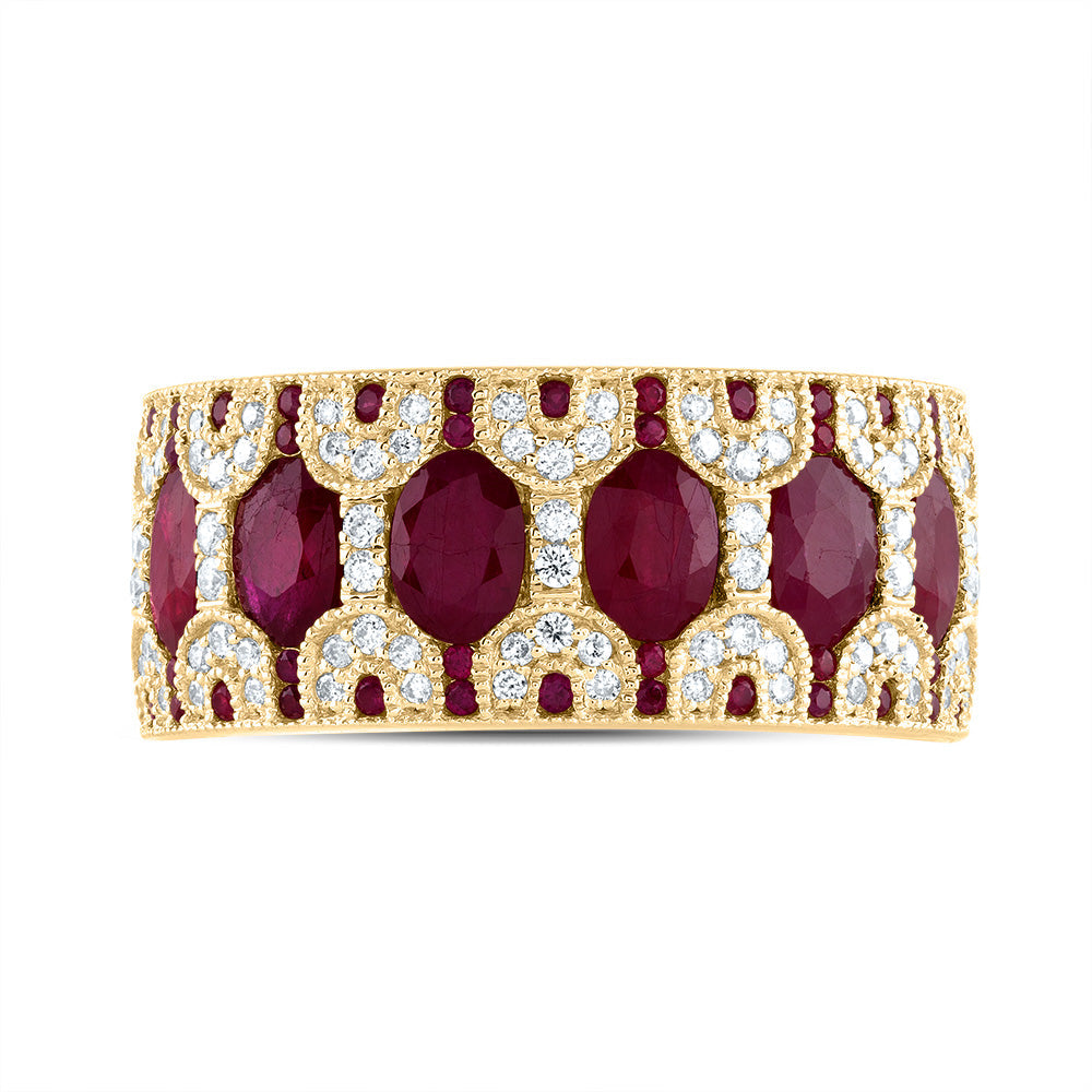 1/3CTW-DIA ANA M 2 1/2CTW OV-RU, 1/5CTW RD-RU NAT GEM RING 7 Daisy Joyeria