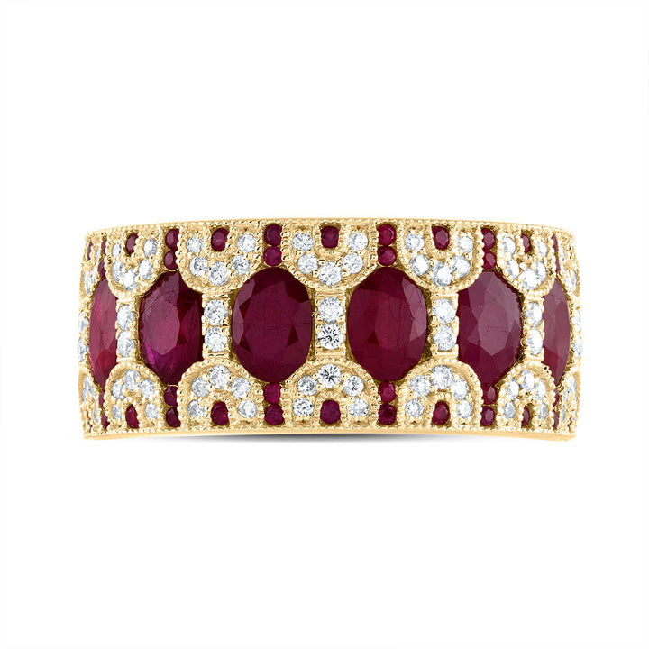 1/3CTW-DIA ANA M 2 1/2CTW OV-RU, 1/5CTW RD-RU NAT GEM RING 7 Daisy Joyeria