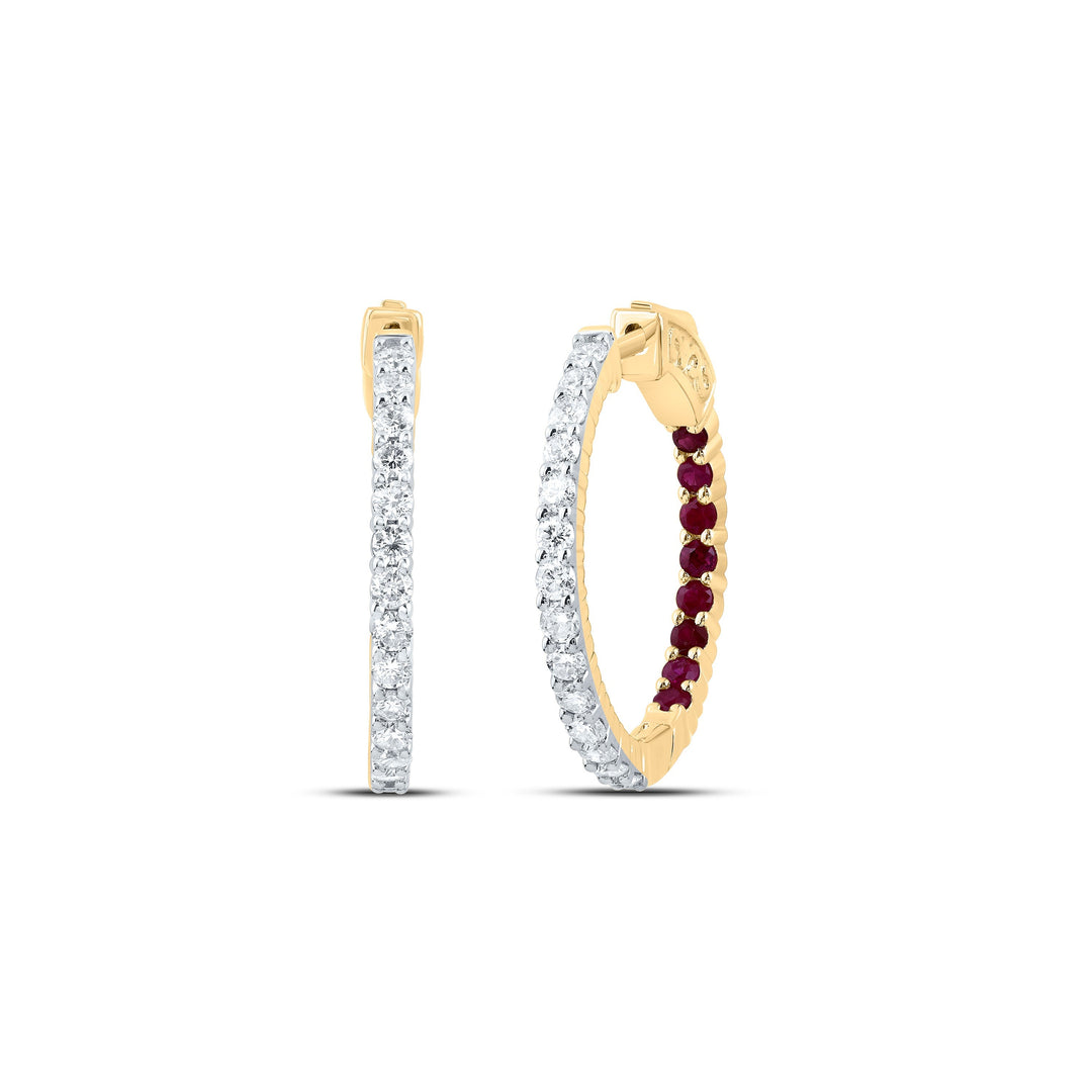 7/8CTW-NAT DIA CN 5/8CTW RD-RU NAT GEM HOOP EARRING Daisy Joyeria
