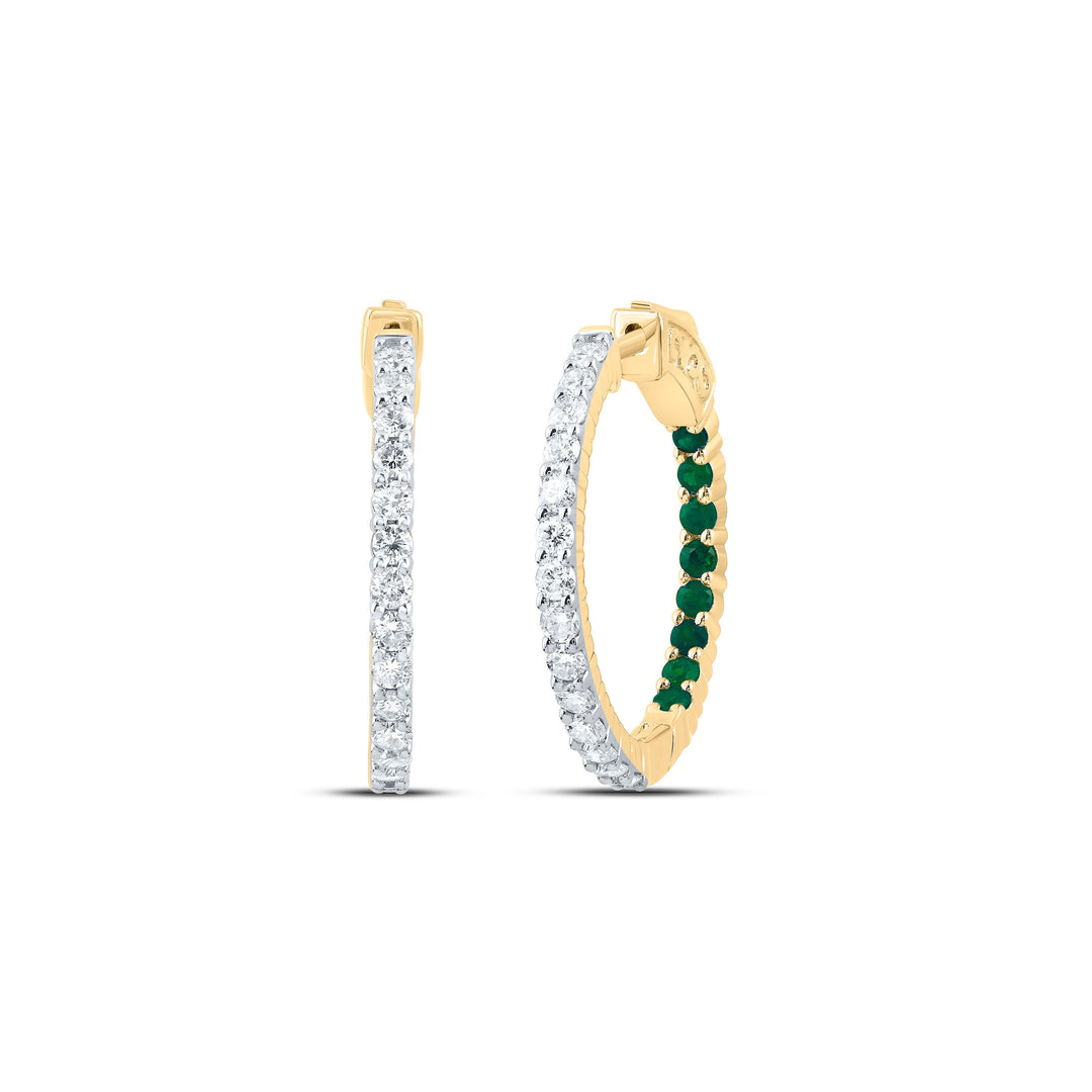 7/8CTW-NAT DIA CN 1/2CTW RD-EM NAT GEM HOOP EARRING Daisy Joyeria