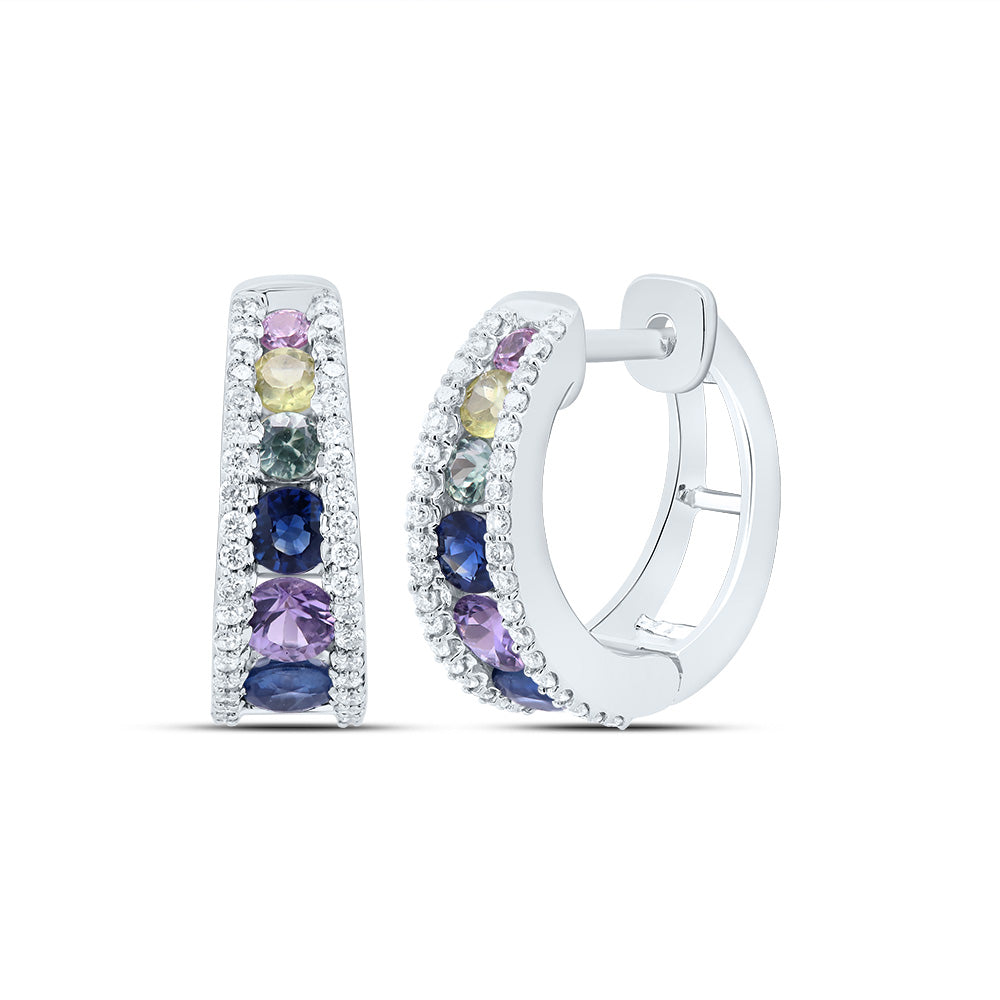 1/3CTW-DIA CN 1 1/2CT- RD-NAT GEM MULTI CLR SAPPHIRE HOOP EARRING Daisy Joyeria