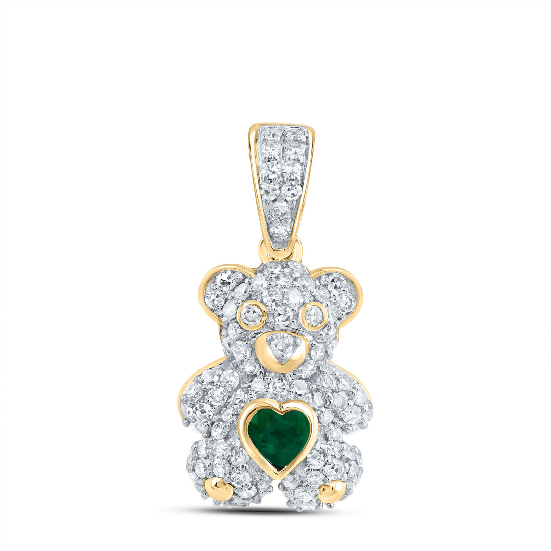 1/3CTW-NAT DIA NK 3X3MM HS-EM NAT GEM HEART TEDDY BEAR PENDANT Daisy Joyeria