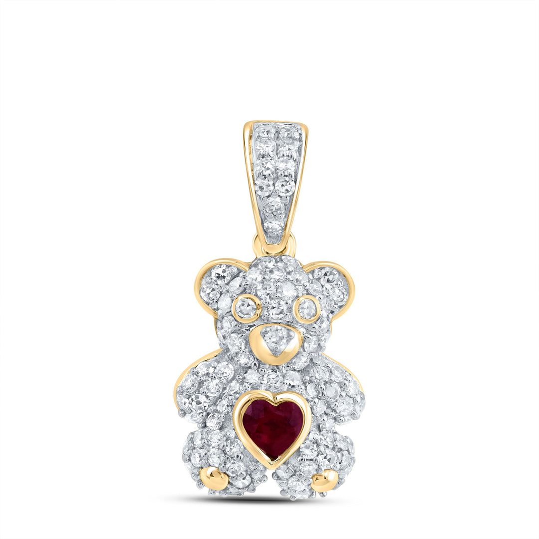 1/3CTW-NAT DIA NK 3X3MM HS-RU NAT GEM HEART TEDDY BEAR PENDANT Daisy Joyeria