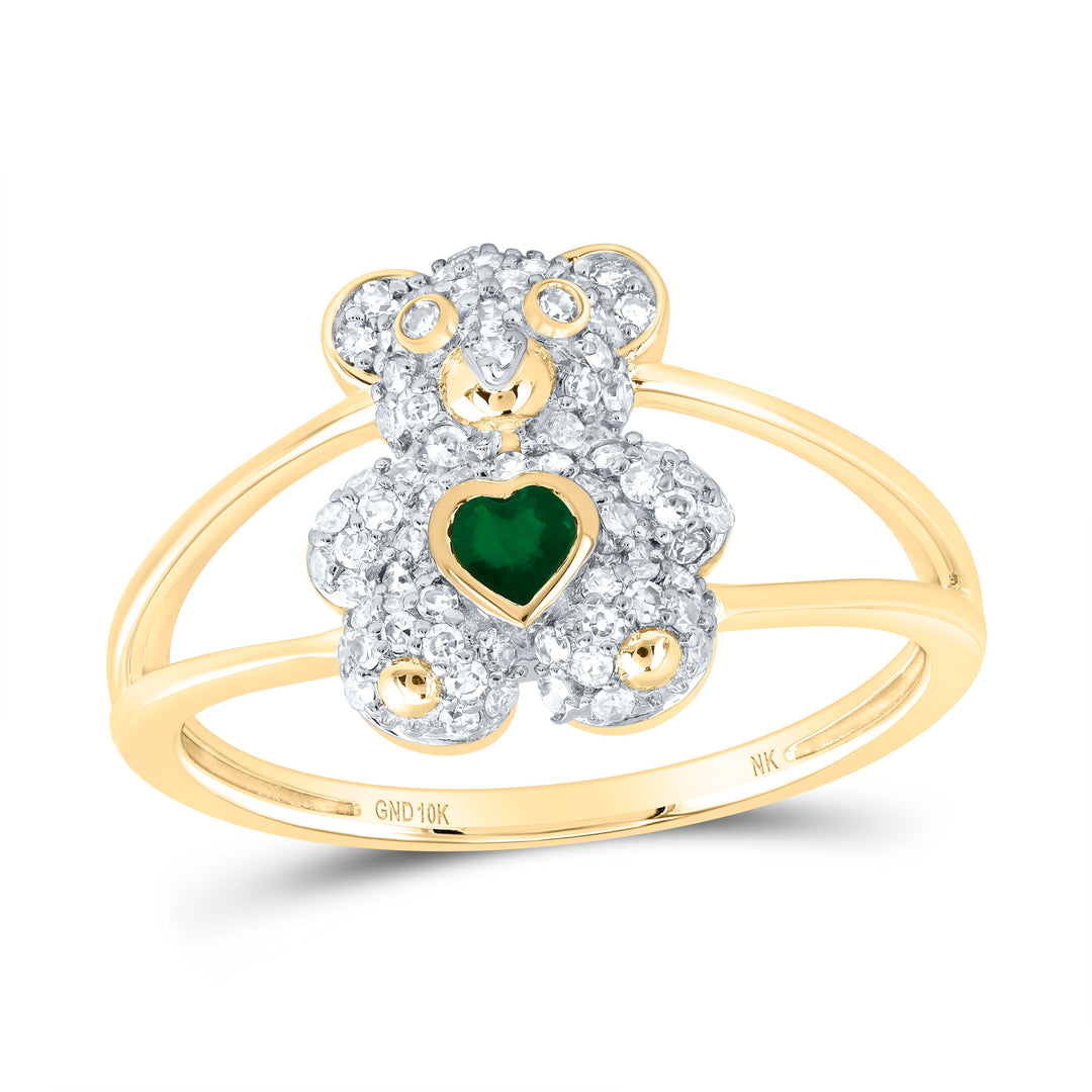 1/3CTW-NAT DIA NK 3X3MM HS-EM NAT GEM HEART TEDDY BEAR RING 7 Daisy Joyeria