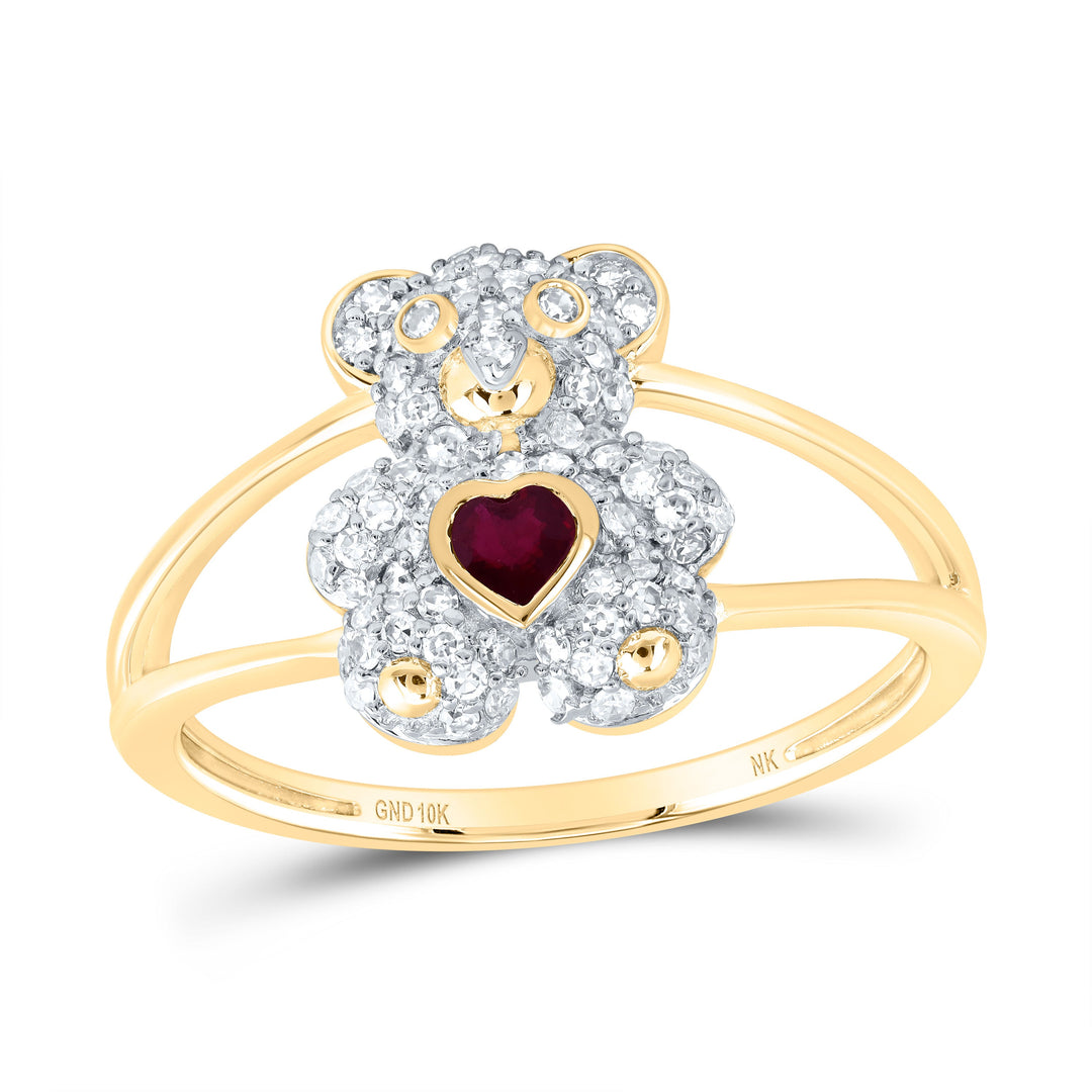 1/3CTW-NAT DIA NK 3X3MM HS-RU NAT GEM HEART TEDDY BEAR RING 7 Daisy Joyeria