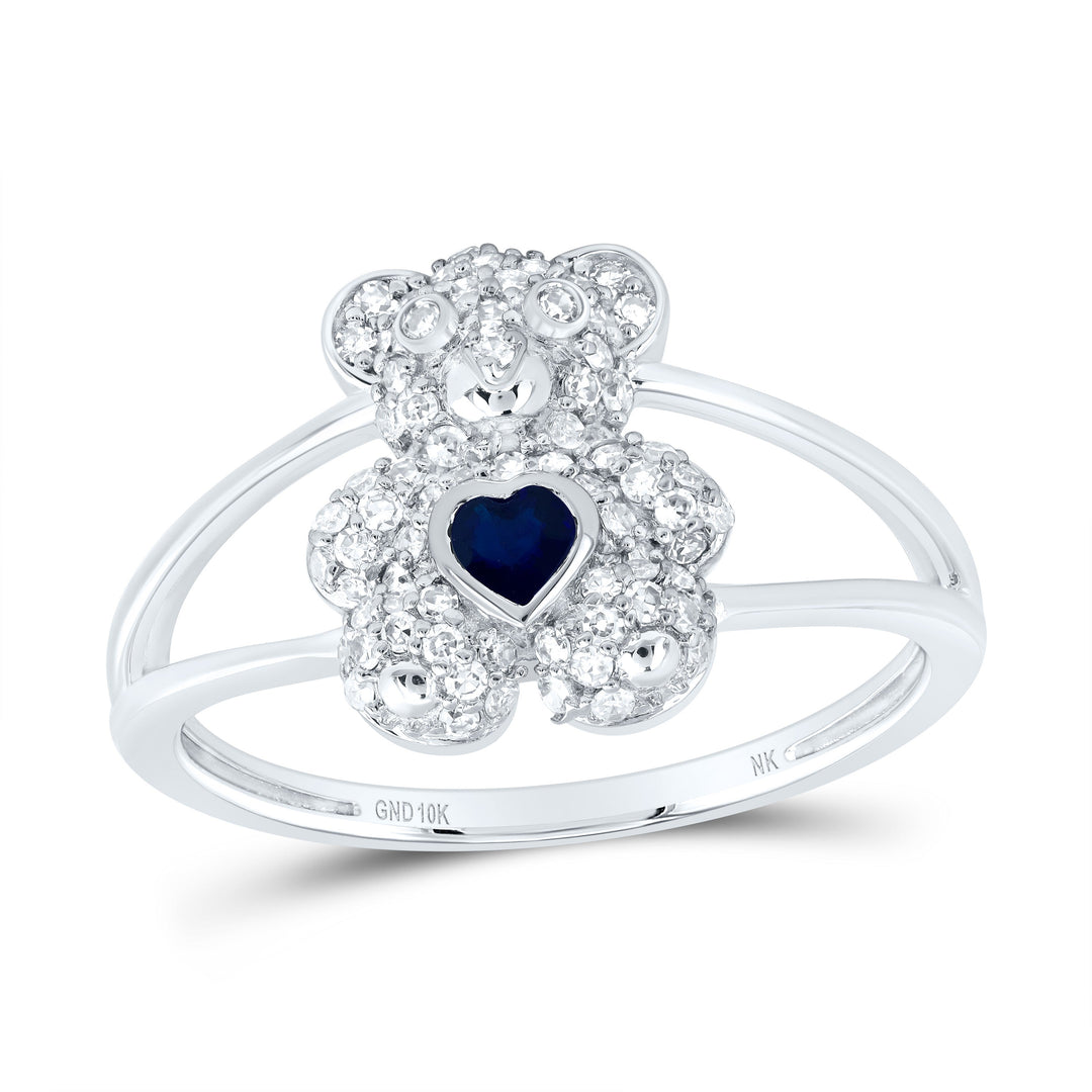 1/3CTW-NAT DIA NK 3X3MM HS-BS NAT GEM HEART TEDDY BEAR RING 7 Daisy Joyeria