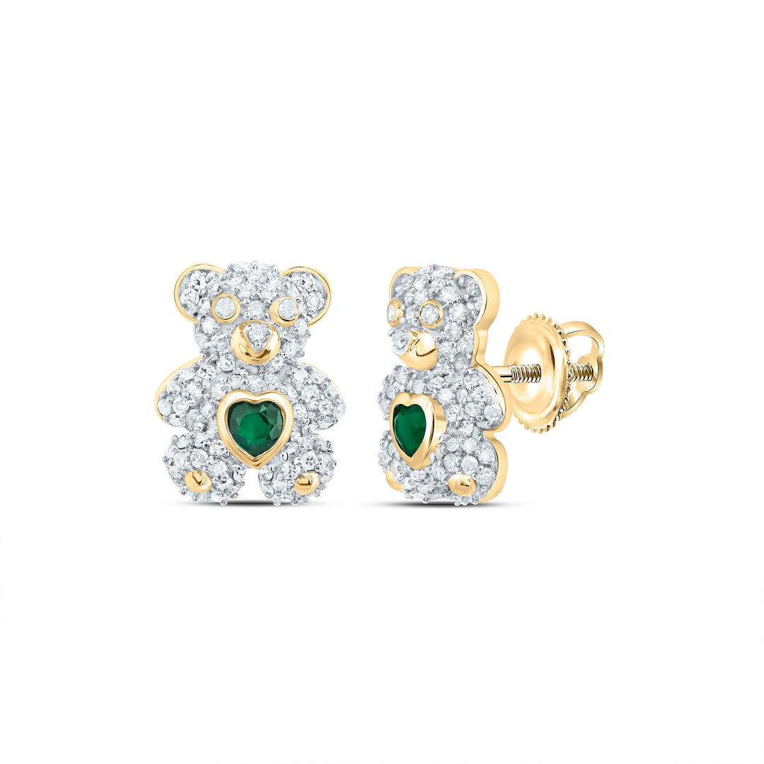 1/2CTW-NAT DIA NK 3X3MM HS-EM NAT GEM HEART TEDDY BEAR EARRING Daisy Joyeria