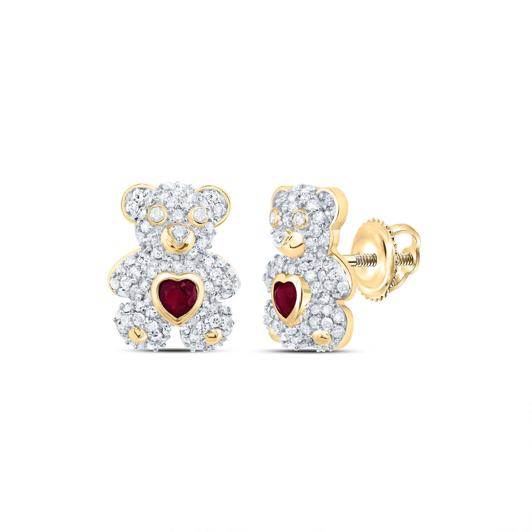 1/2CTW-NAT DIA NK 3X3MM HS-RU NAT GEM HEART TEDDY BEAR EARRING Daisy Joyeria