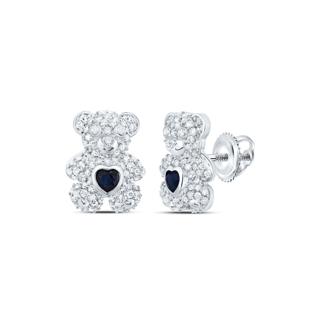 1/2CTW-NAT DIA NK 3X3MM HS-BS NAT GEM HEART TEDDY BEAR EARRING Daisy Joyeria