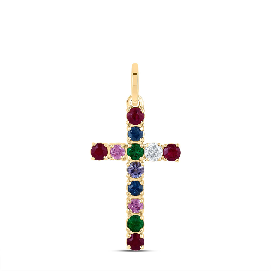 1/20CTW-NAT DIA CN 3/8CTW-RD-NAT GEM MULTI CLR SAPPHIRE CROSS PENDANT Daisy Joyeria