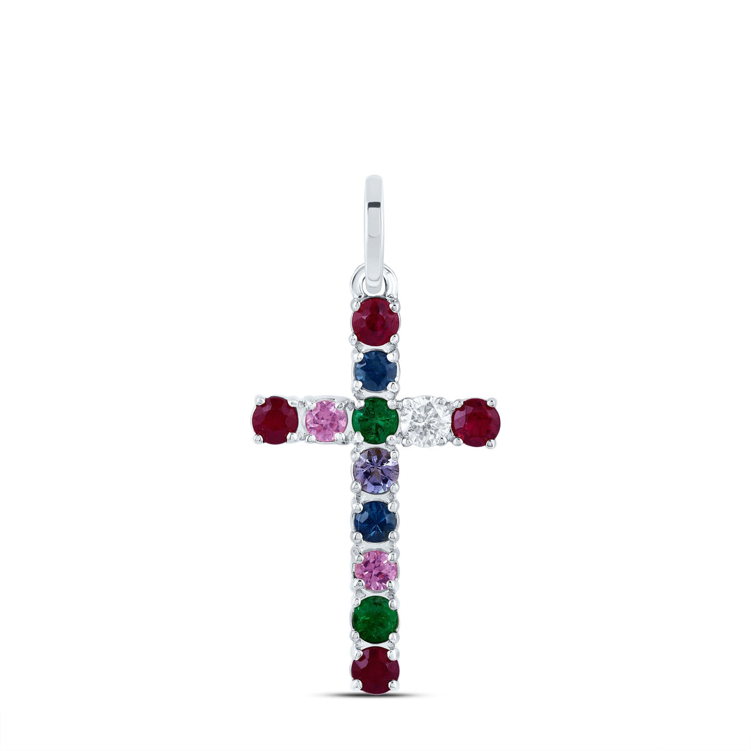 1/20CTW-NAT DIA CN 3/8CTW-RD-NAT GEM MULTI CLR SAPPHIRE CROSS PENDANT Daisy Joyeria
