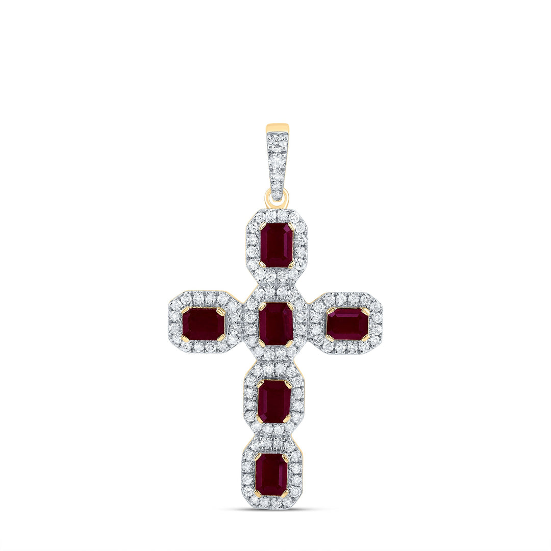 1/2CTW-NAT DIA CN 1 CTW-EM-RU NAT GEM CROSS PENDANT Daisy Joyeria