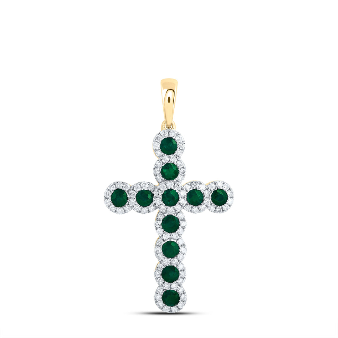 1/2CTW-NAT DIA CN 3/4CTW-RD-EM NAT GEM CROSS PENDANT Daisy Joyeria