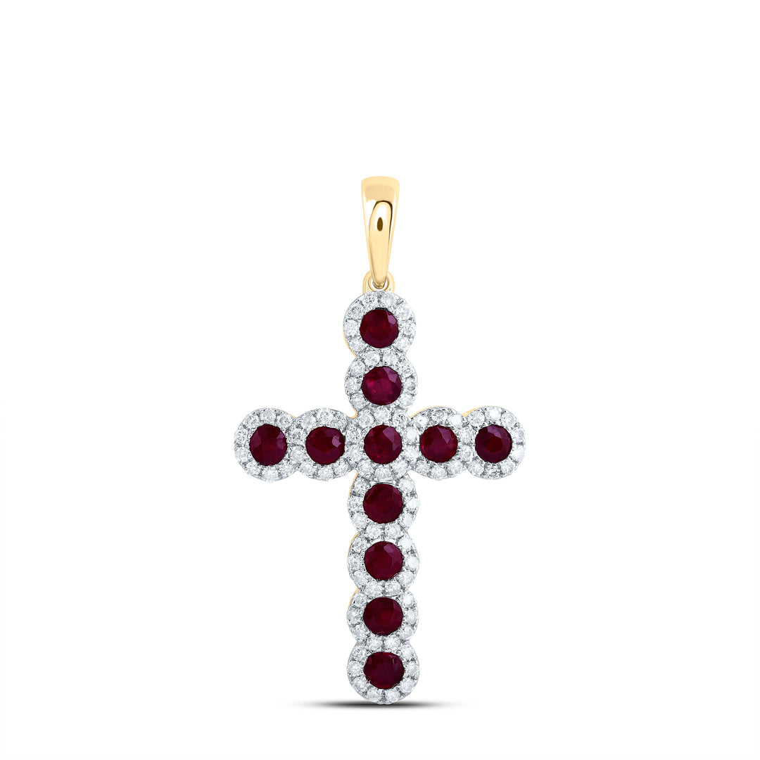 1/2CTW-NAT DIA CN 1 1/5CTW-RD-RU NAT GEM CROSS PENDANT Daisy Joyeria