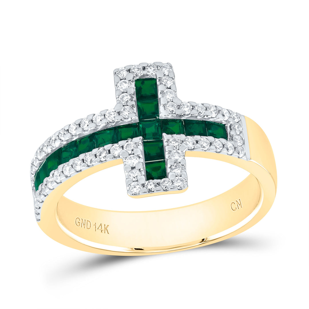 1/3CTW-NAT DIA CN 7/8CTW- PR-EM NAT GEM CROSS RING 7 Daisy Joyeria