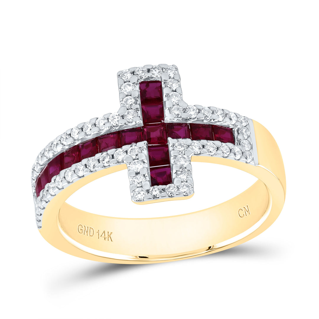 1/3CTW-NAT DIA CN 3/4CTW- PR-RU NAT GEM CROSS RING 7 Daisy Joyeria