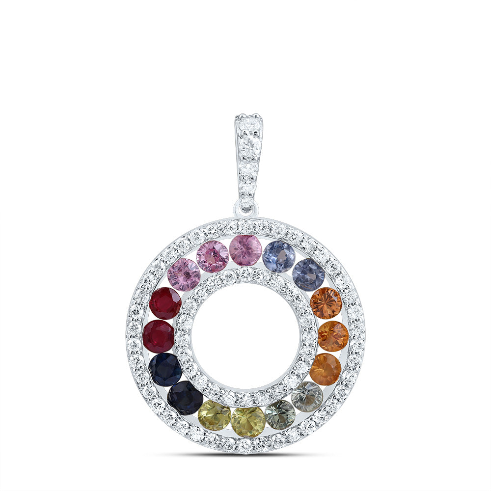 1/2CTW-NAT DIA CN 1 1/2CTW-RD-NAT GEM MULTI CLR SAPPHIRE PENDANT Daisy Joyeria