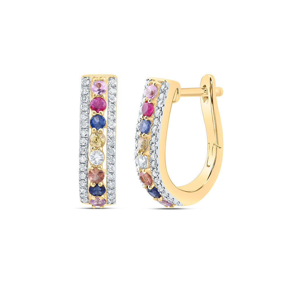 1/4CTW-NAT DIA CN 5/8CTW RD-NAT GEM MULTI CLR SAPPHIRE HOOP EARRING Daisy Joyeria
