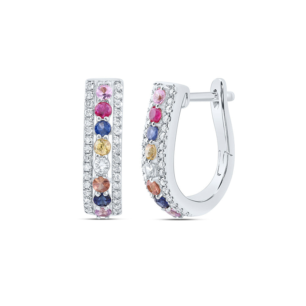 1/4CTW-NAT DIA CN 5/8CTW RD-NAT GEM MULTI CLR SAPPHIRE HOOP EARRING Daisy Joyeria