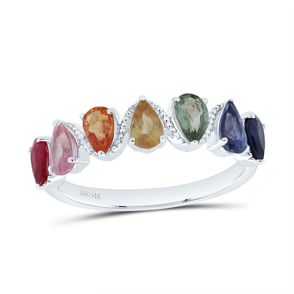 1 3/4CTW PS-NAT GEM MULTI CLR SAPPHIRE PEAR RING 7 Daisy Joyeria