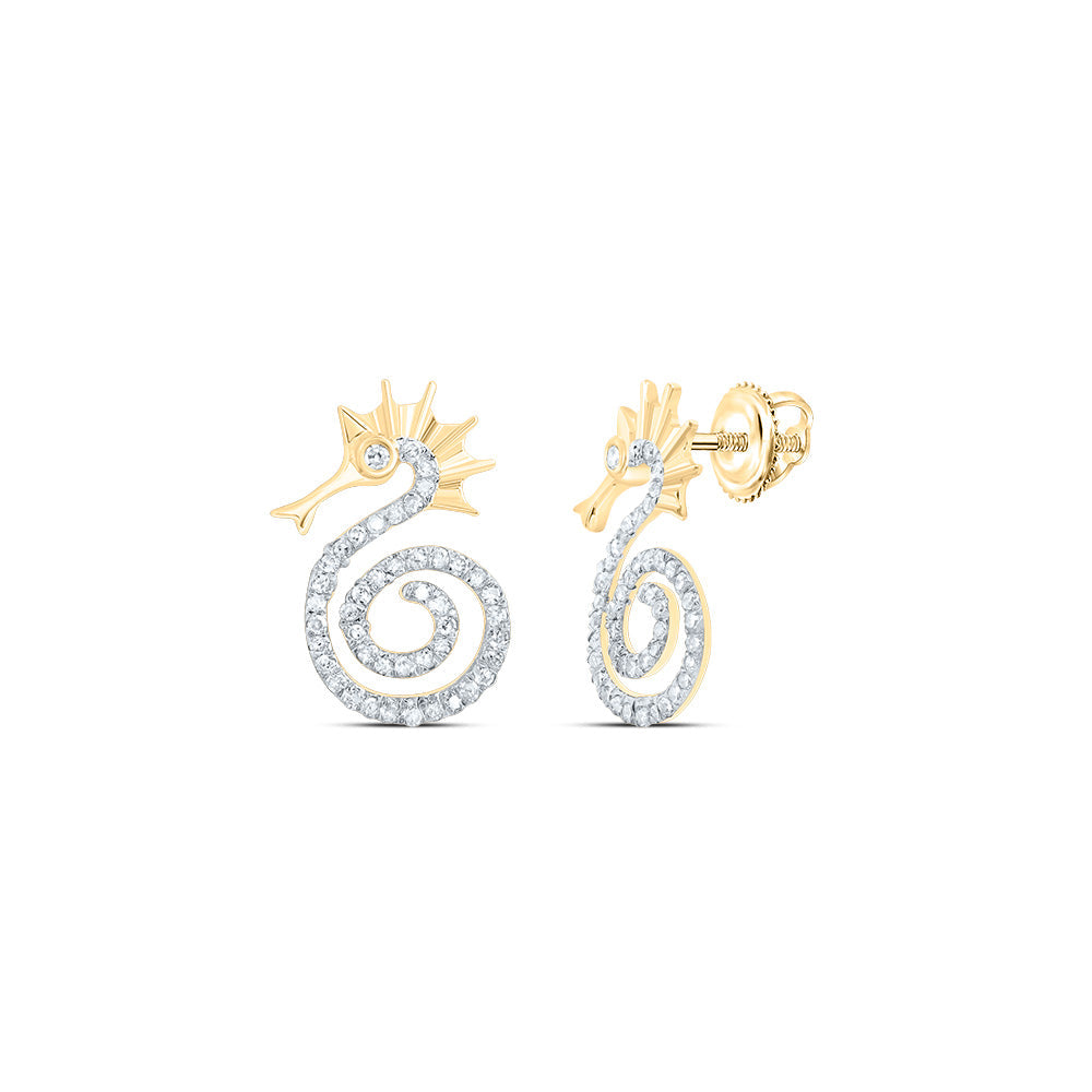 1/4CTW-NAT DIA P1 GIFT SEA HORSE STUD EARRING Daisy Joyeria