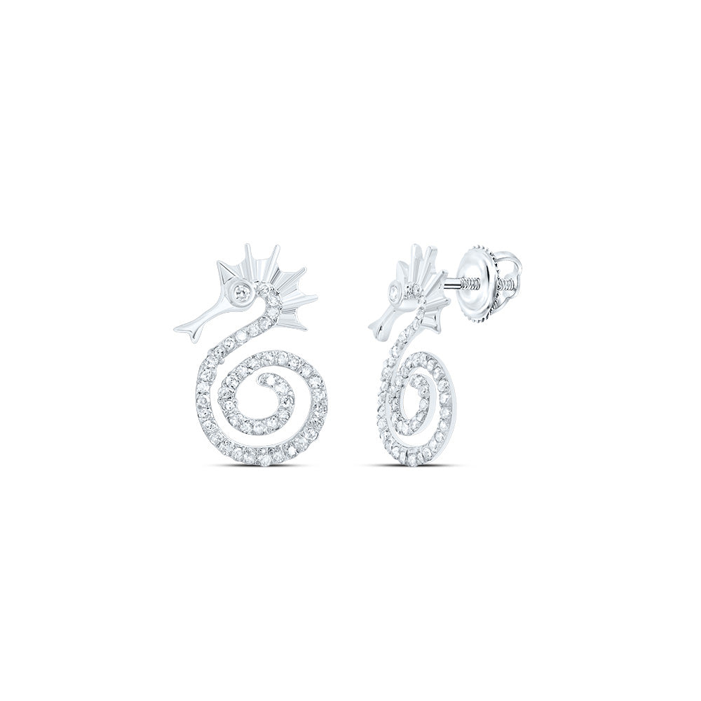 1/4CTW-NAT DIA P1 GIFT SEA HORSE STUD EARRING Daisy Joyeria
