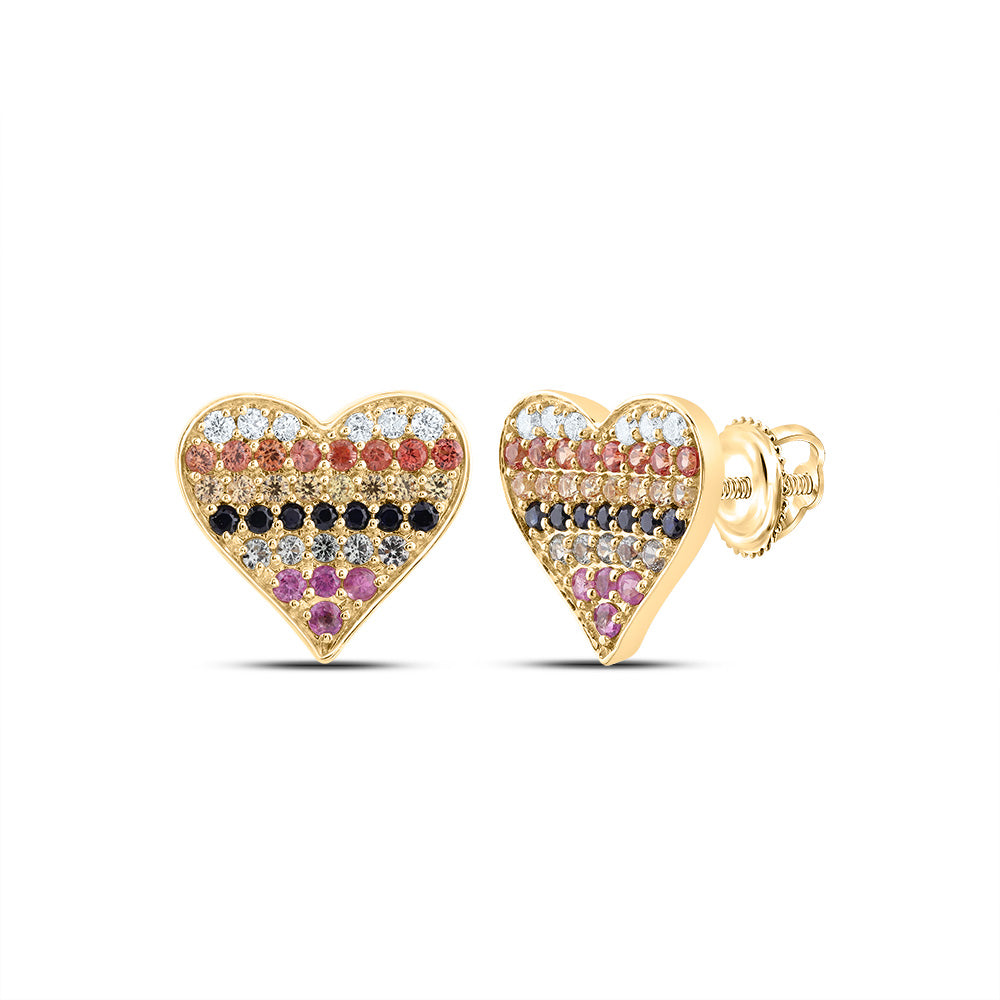 1/10CTW-NAT DIA CN 5/8CTW RD-NAT GEM MULTI CLR SAPPHIRE HEART STUD EARRING Daisy Joyeria