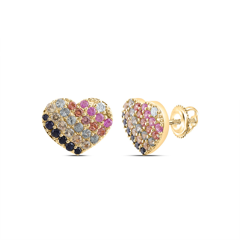 1/20CTW-NAT DIA CN 1CTW RD-NAT GEM MULTI CLR SAPPHIRE HEART STUD EARRING Daisy Joyeria