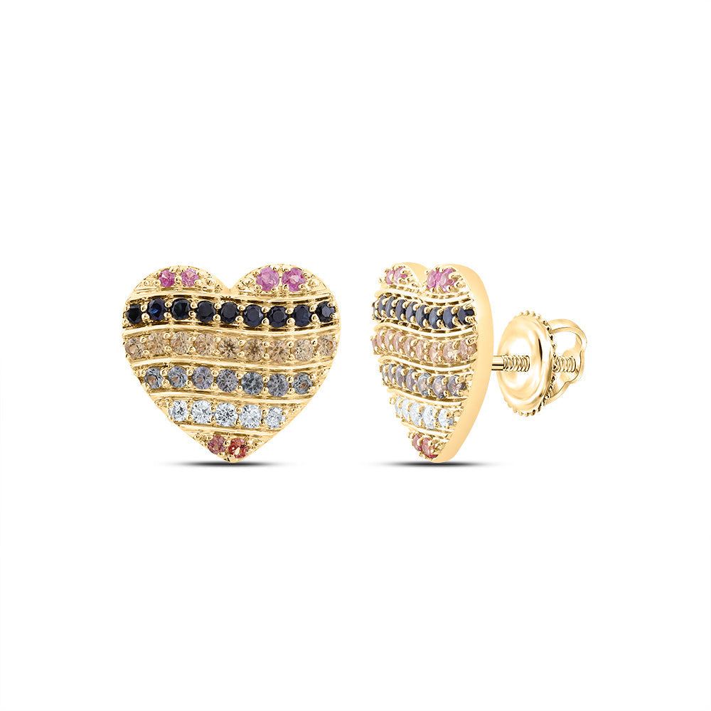 1/10CTW-NAT DIA CN 5/8CTW RD-NAT GEM MULTI CLR SAPPHIRE HEART STUD EARRING Daisy Joyeria