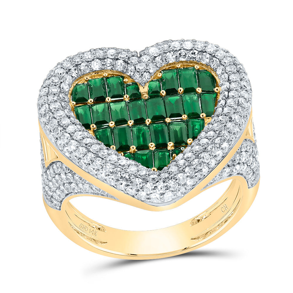 1 5/8CTW-NAT DIA CN 0.01CTW-RD-EM, 1 3/8CTW-BAG-EM, NAT GEM HEART RING 7 Daisy Joyeria